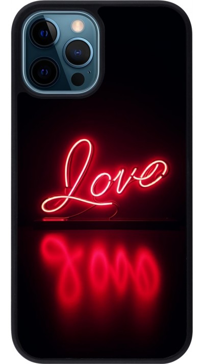 Coque iPhone 12 / 12 Pro - Silicone rigide noir Valentine 2025 Neon Love