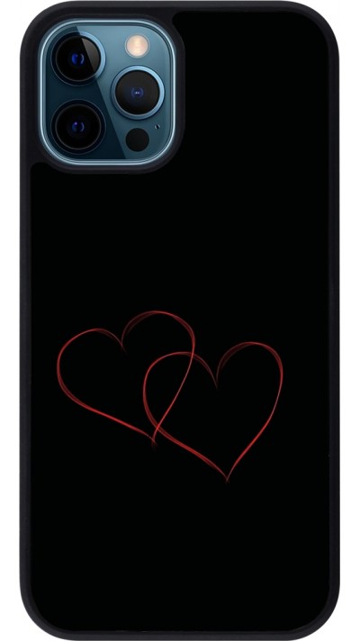 Coque iPhone 12 / 12 Pro - Silicone rigide noir Valentine 2023 attached heart