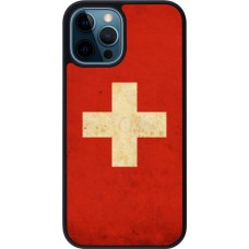 Coque iPhone 12 / 12 Pro - Silicone rigide noir Vintage Flag SWISS