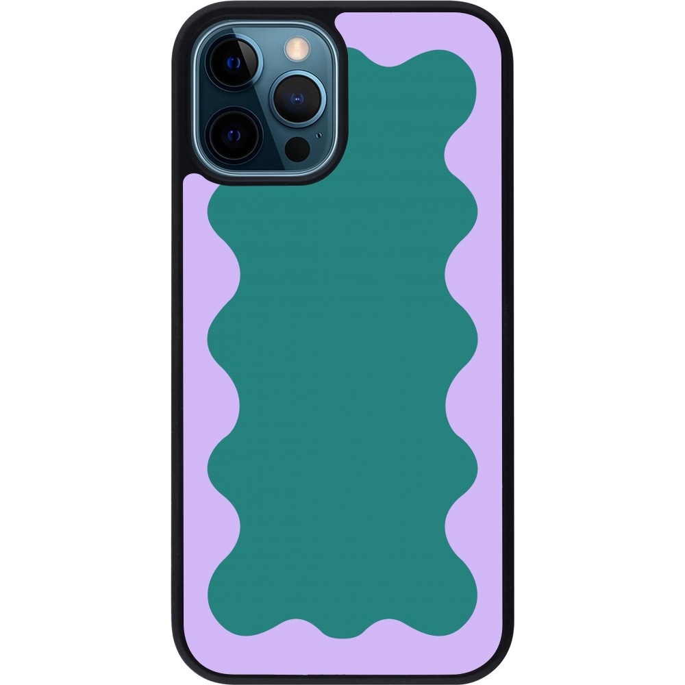 iPhone 12 / 12 Pro Case Hülle - Silikon schwarz Wavy Rectangle Green Purple