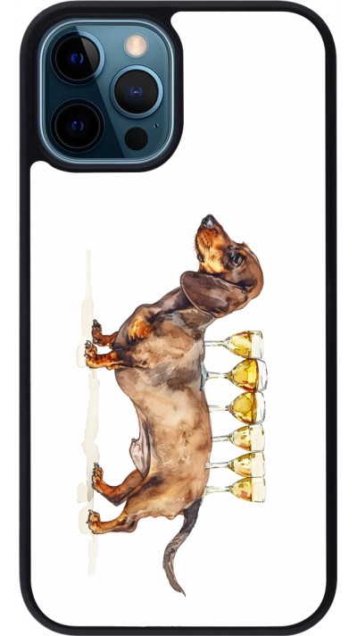 Coque iPhone 12 / 12 Pro - Silicone rigide noir Wine Teckel