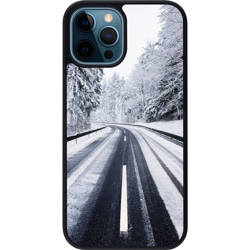 iPhone 12 / 12 Pro Case Hülle - Silikon schwarz Winter 22 Snowy Road