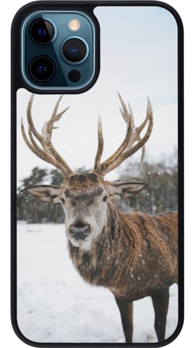Coque iPhone 12 / 12 Pro - Silicone rigide noir Winter 25 Winter reindeer