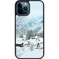 Coque iPhone 12 / 12 Pro - Silicone rigide noir Winter 25 Winter snowy landscape