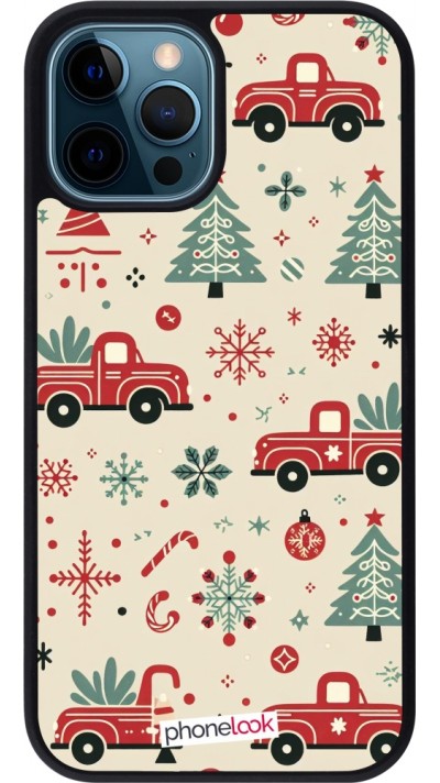 iPhone 12 / 12 Pro Case Hülle - Silikon schwarz Weihnachten 2024 Lkw Tanne