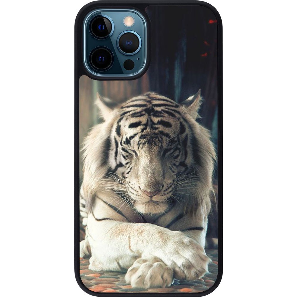 Hülle iPhone 12 / 12 Pro - Silikon schwarz Zen Tiger