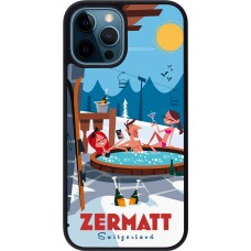 Coque iPhone 12 / 12 Pro - Silicone rigide noir Zermatt Mountain Jacuzzi