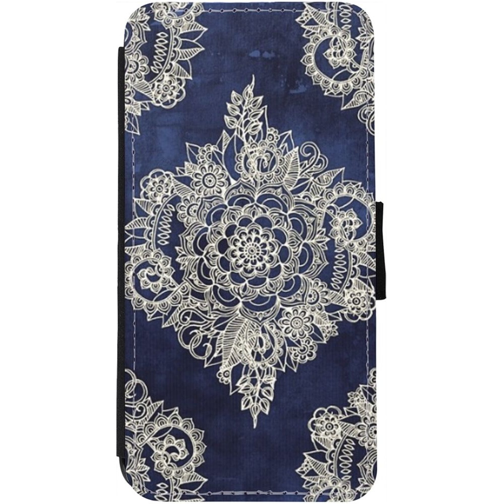 Hülle iPhone 12 / 12 Pro - Wallet schwarz Cream Flower Moroccan