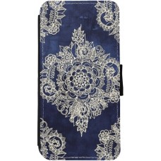 Hülle iPhone 12 / 12 Pro - Wallet schwarz Cream Flower Moroccan