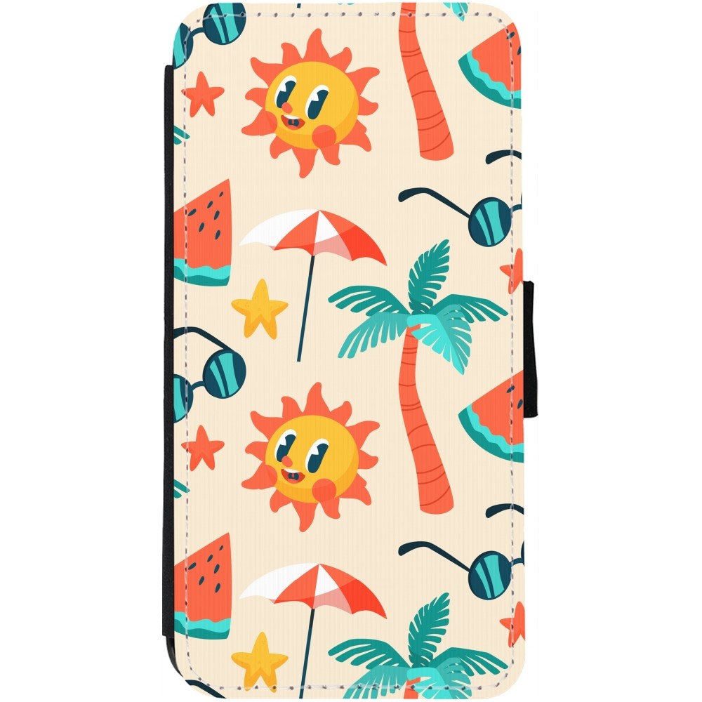 Coque iPhone 12 / 12 Pro - Wallet noir Summer 2025 Pattern soleil
