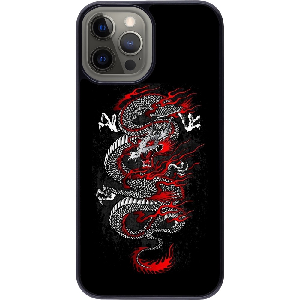 iPhone 12 Pro Max Case Hülle - Japanese style Dragon Tattoo Red Black