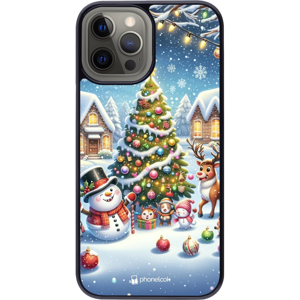 iPhone 12 Pro Max Case Hülle - Weihnachten 2023 Schneemann und Tannenbaum