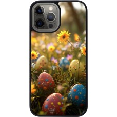 Coque iPhone 12 Pro Max - Silicone rigide noir Easter 2026 Decorated eggs