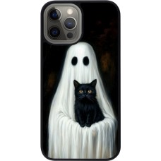 Coque iPhone 12 Pro Max - Silicone rigide noir Halloween 2025 Ghost with black cat