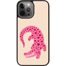 Coque iPhone 12 Pro Max - Silicone rigide noir Pink crocodile 2026