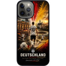 Coque iPhone 12 Pro Max - Silicone rigide noir Football Allemagne splash 2026