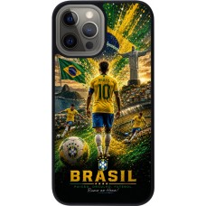 Coque iPhone 12 Pro Max - Silicone rigide noir Football Brésil splash 2026