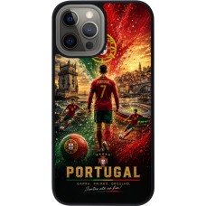 Coque iPhone 12 Pro Max - Silicone rigide noir Football Portugal splash 2026