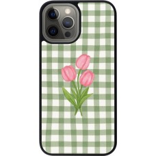Coque iPhone 12 Pro Max - Silicone rigide noir Green vichy tulips 2026