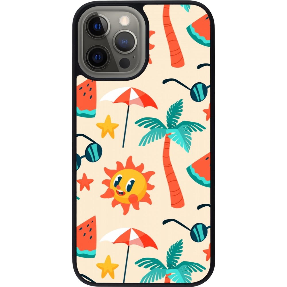 Coque iPhone 12 Pro Max - Silicone rigide noir Summer 2025 Pattern soleil