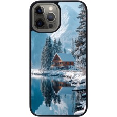 Coque iPhone 12 Pro Max - Silicone rigide noir Winter 25 Winter house forest day