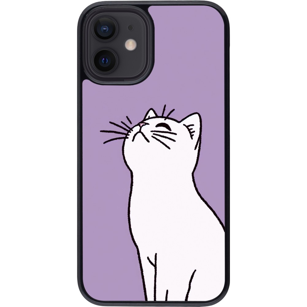 Coque iPhone 12 mini - Chat sur fond violet