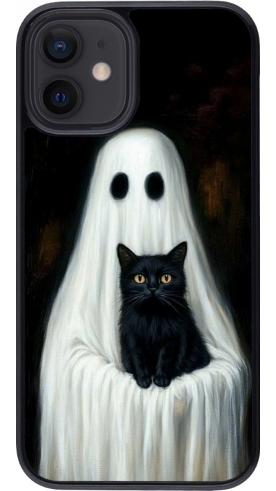 Coque iPhone 12 mini - Halloween 2025 Ghost with black cat Coque iPhone 12 mini - Halloween 2025 Ghost with black cat