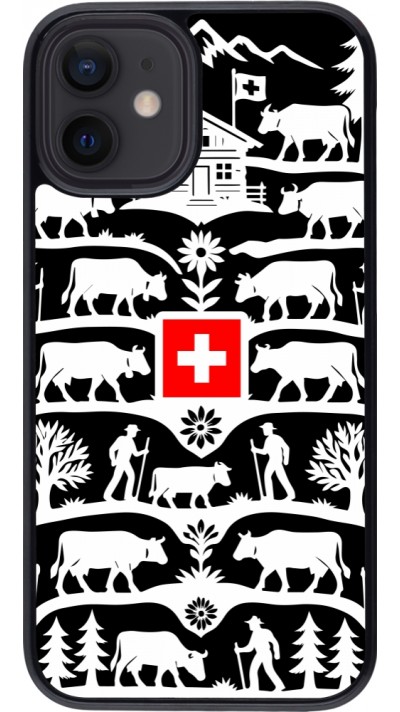 Coque iPhone 12 mini - Poya Suisse 3 noir Coque iPhone 12 mini - Poya Suisse 3 noir