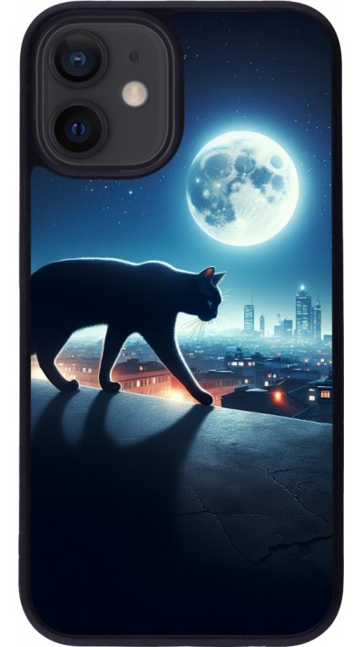 iPhone 12 mini Case Hülle - Silikon schwarz Schwarze Katze unter dem Vollmond