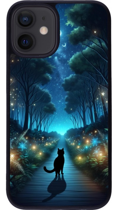 iPhone 12 mini Case Hülle - Silikon schwarz Schwarze Katze Spaziergang