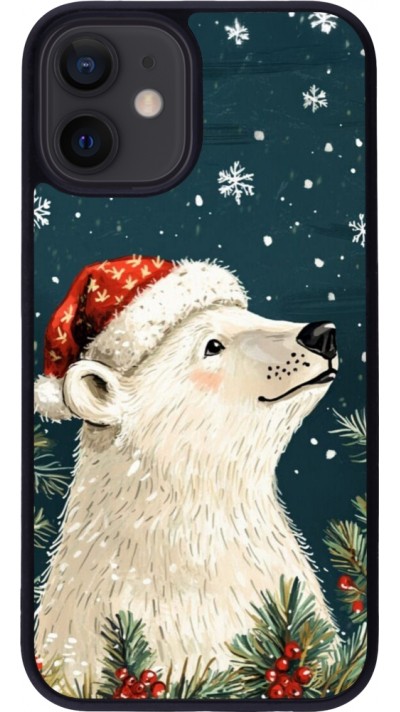 Coque iPhone 12 mini - Silicone rigide noir Christmas 25 Bear