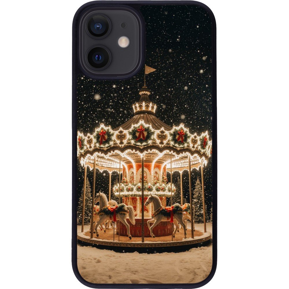 Coque iPhone 12 mini - Silicone rigide noir Christmas 25 Carousel