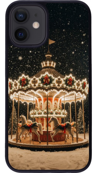 Coque iPhone 12 mini - Silicone rigide noir Christmas 25 Carousel