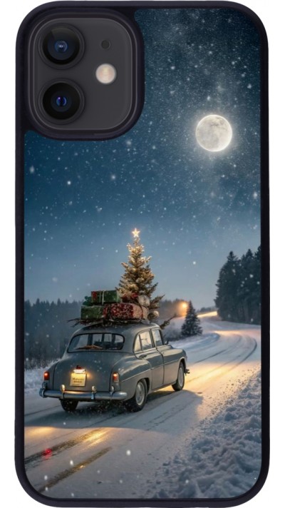 Coque iPhone 12 mini - Silicone rigide noir Christmas 25 Car with Tree Xmas