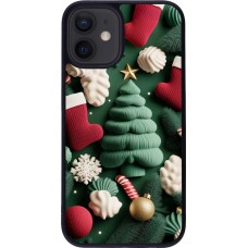 Coque iPhone 12 mini - Silicone rigide noir Christmas 25 Christmas textiles