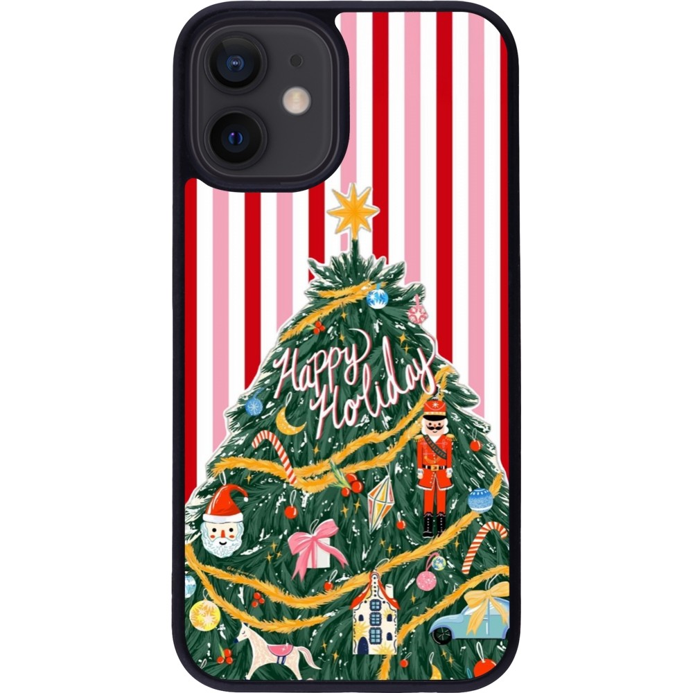 Coque iPhone 12 mini - Silicone rigide noir Christmas 25 Happy Holiday