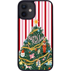 Coque iPhone 12 mini - Silicone rigide noir Christmas 25 Happy Holiday