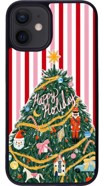 Coque iPhone 12 mini - Silicone rigide noir Christmas 25 Happy Holiday
