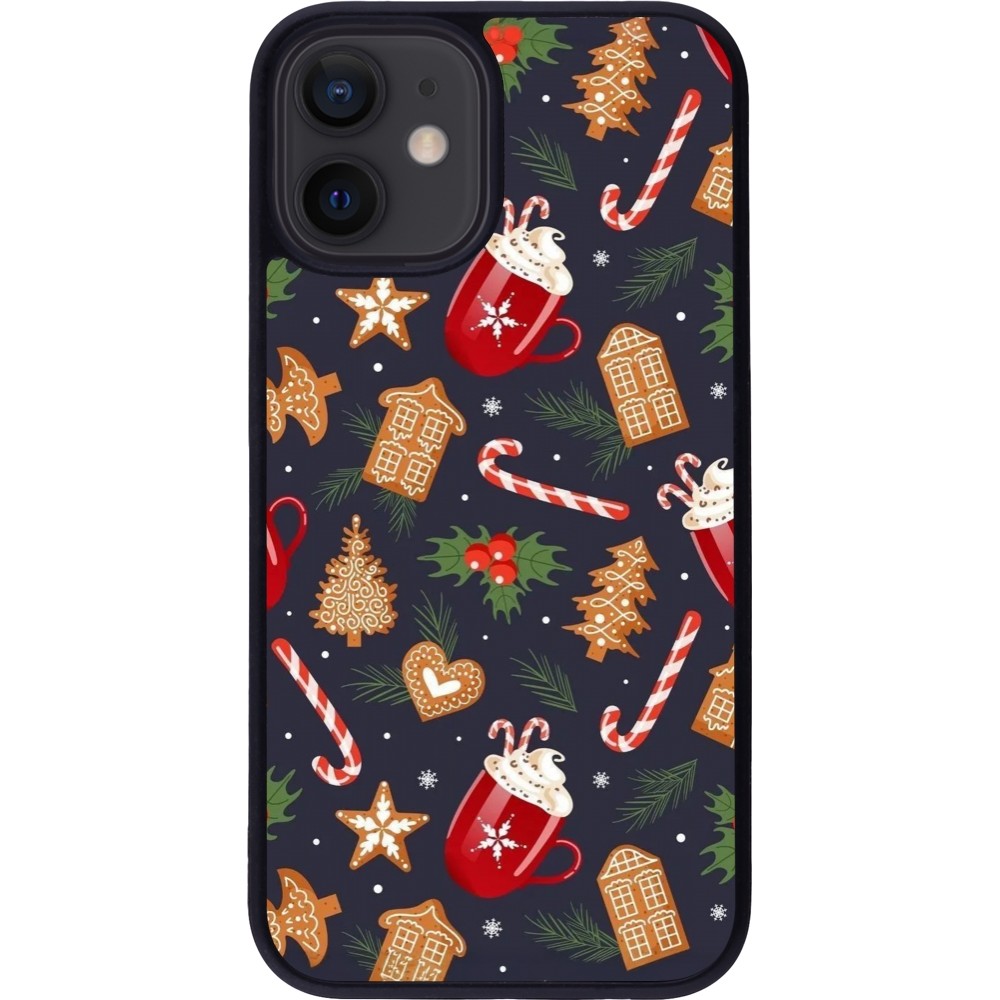 Coque iPhone 12 mini - Silicone rigide noir Christmas 25 Pattern Gingerbread House