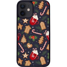 Coque iPhone 12 mini - Silicone rigide noir Christmas 25 Pattern Gingerbread House