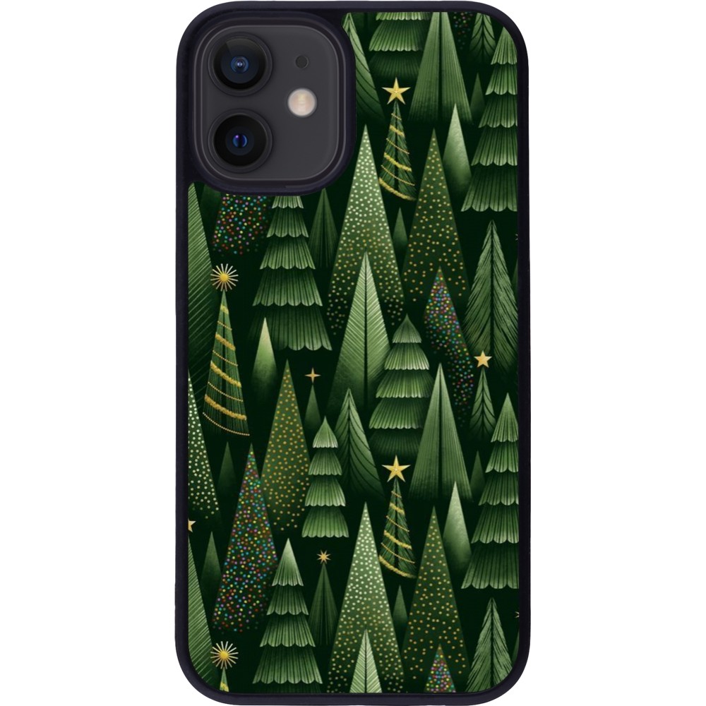 Coque iPhone 12 mini - Silicone rigide noir Christmas 25 Pattern Xmas Tree