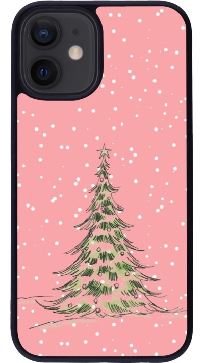 Coque iPhone 12 mini - Silicone rigide noir Christmas 25 Pink Tree