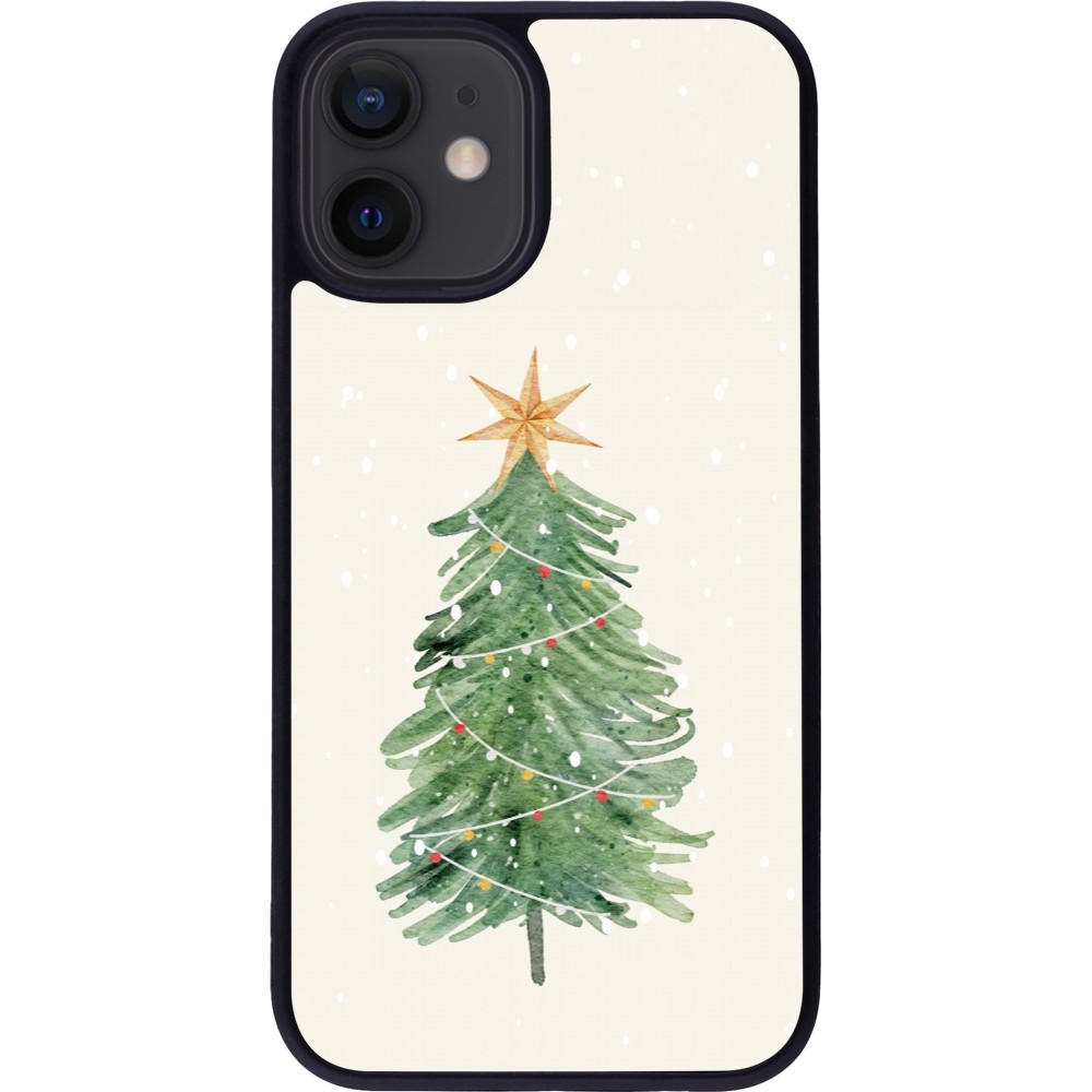 Coque iPhone 12 mini - Silicone rigide noir Christmas 25 Sketch Tree