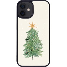 Coque iPhone 12 mini - Silicone rigide noir Christmas 25 Sketch Tree