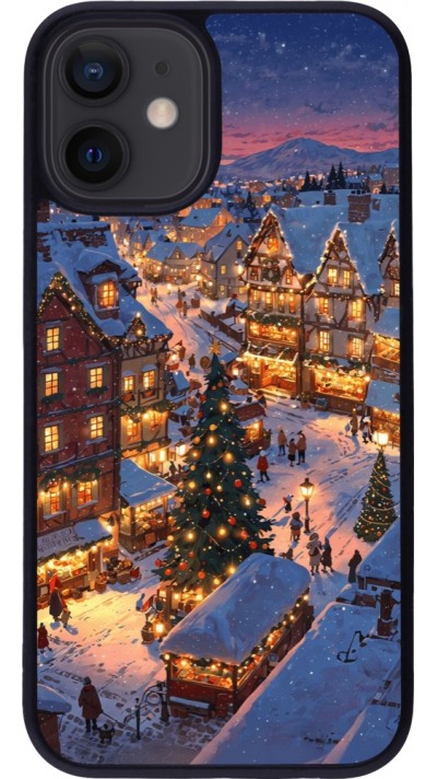 Coque iPhone 12 mini - Silicone rigide noir Christmas 25 Xmas Village