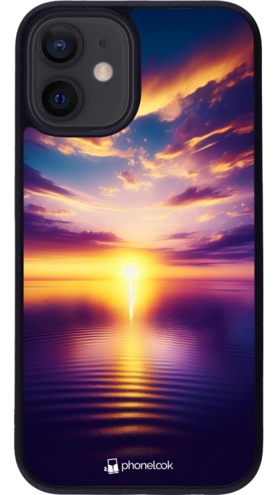 iPhone 12 mini Case Hülle - Silikon schwarz Sonnenuntergang gelb violett