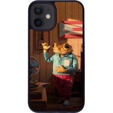 Coque iPhone 12 mini - Silicone rigide noir Dancing frog DTMF