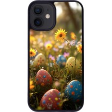Coque iPhone 12 mini - Silicone rigide noir Easter 2026 Decorated eggs