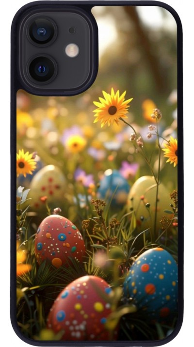 Coque iPhone 12 mini - Silicone rigide noir Easter 2026 Decorated eggs
