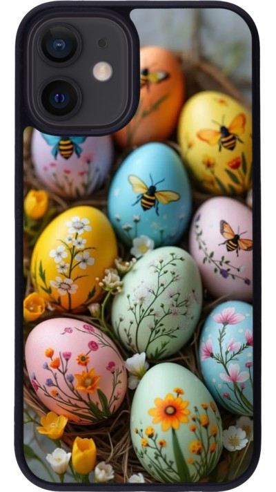 Coque iPhone 12 mini - Silicone rigide noir Easter 2026 Eggs with bees